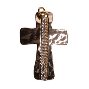 Gold Tone Women's Rhinestone Cross Pendant - 1 3/4" Long